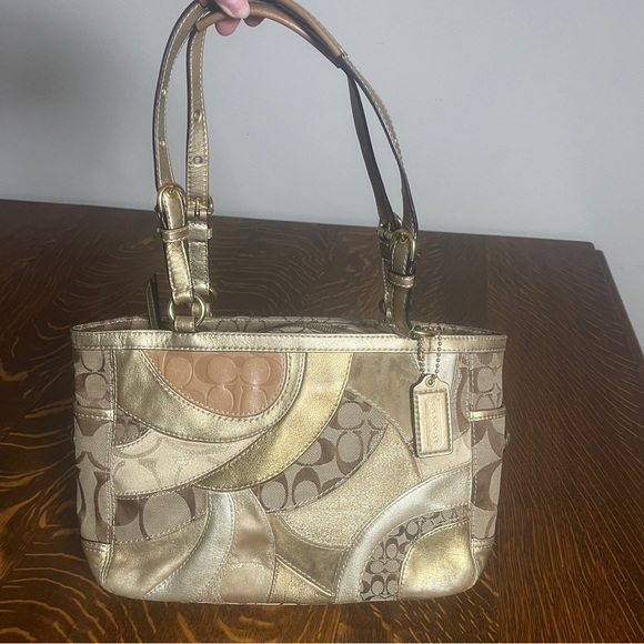 Coach Mosaic Gallery Patchwork Metallic Gold and Tan Tote/Shoulder Bag - Picture 1 of 10